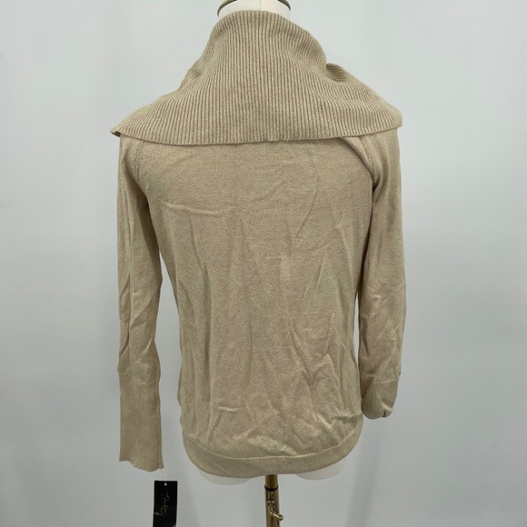 Womens Small Beige Gold Metallic Cowl Neck‎ Sweater Casual Elegant - Picture 2 of 8